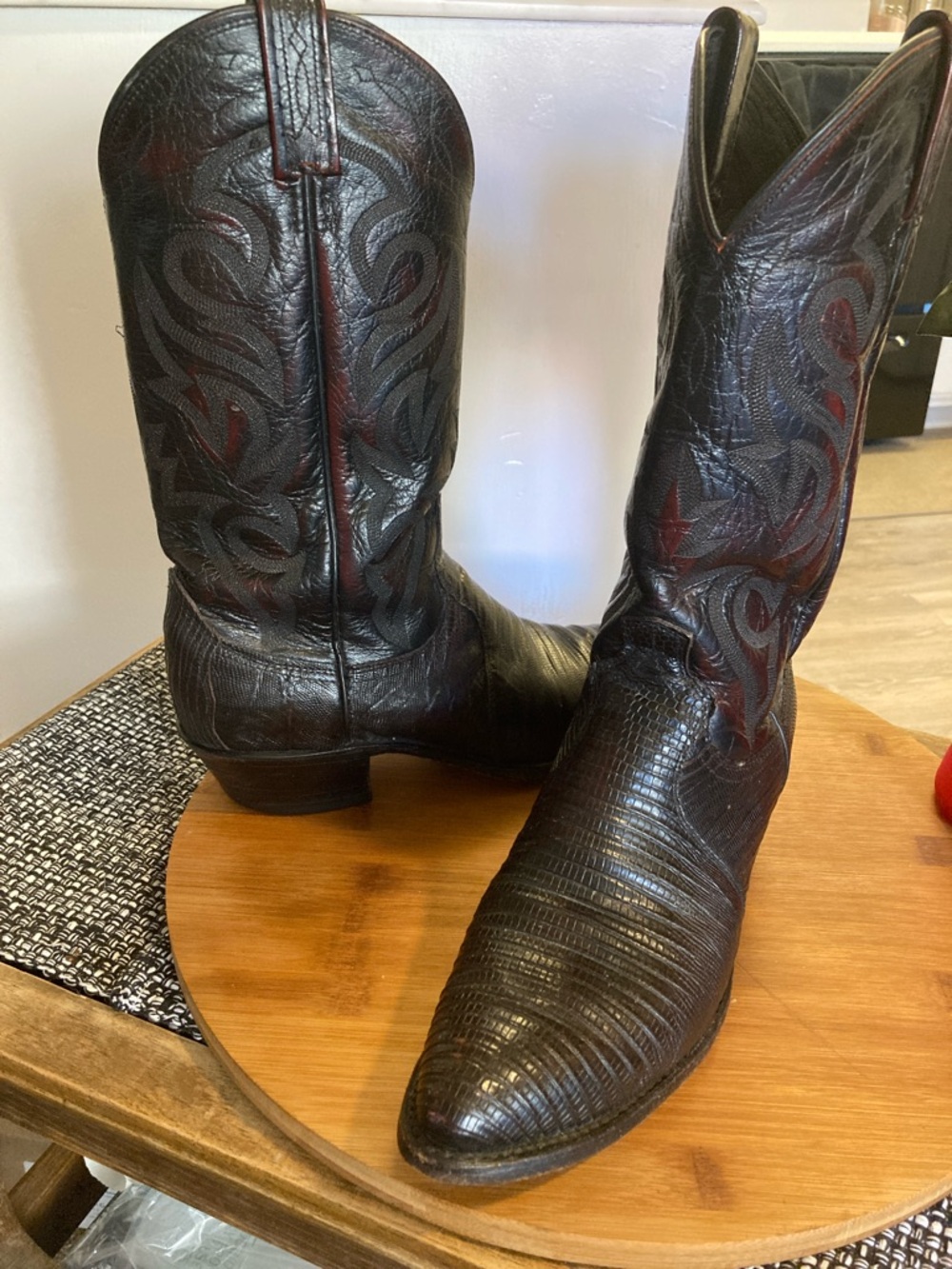 Dan Post Black Western Boots with Subtle burgundy shine.